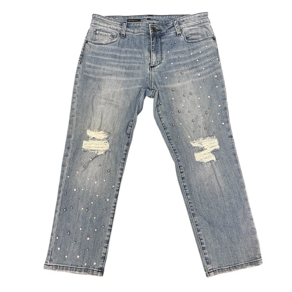 Kut from the kloth pearl ankle straight leg jeans embellished distressed knee - Picture 1 of 10